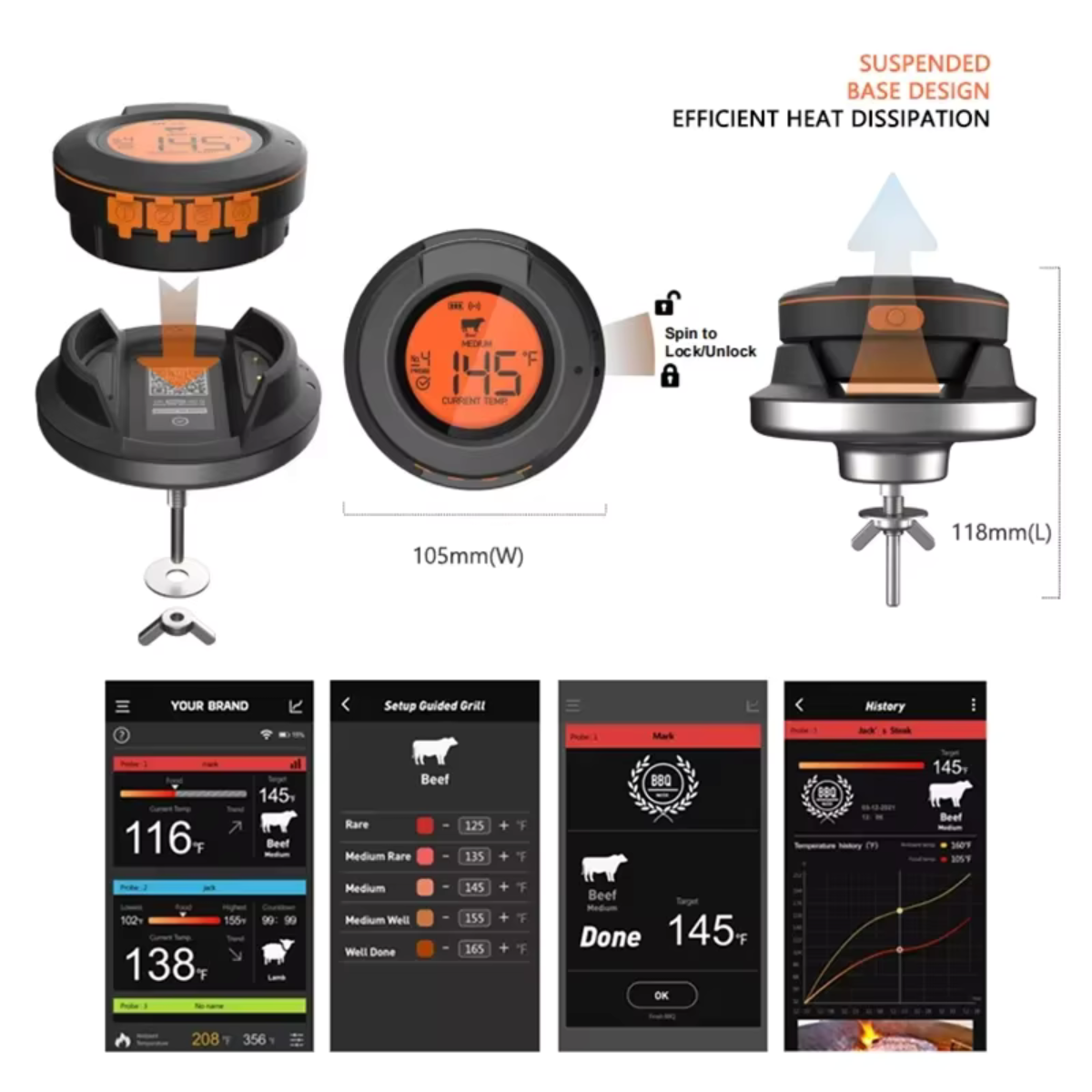 Termometro per barbecue AI + App mobile gratuita