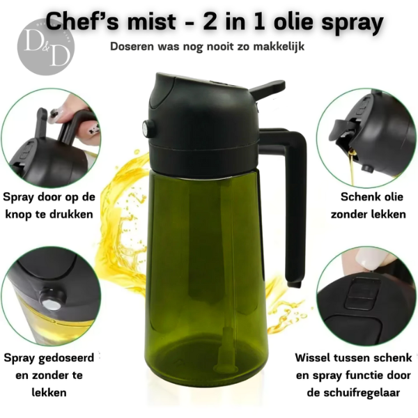 Nebulizzatore dello chef - spray olio 2 in 1 + vetro con protezione UV