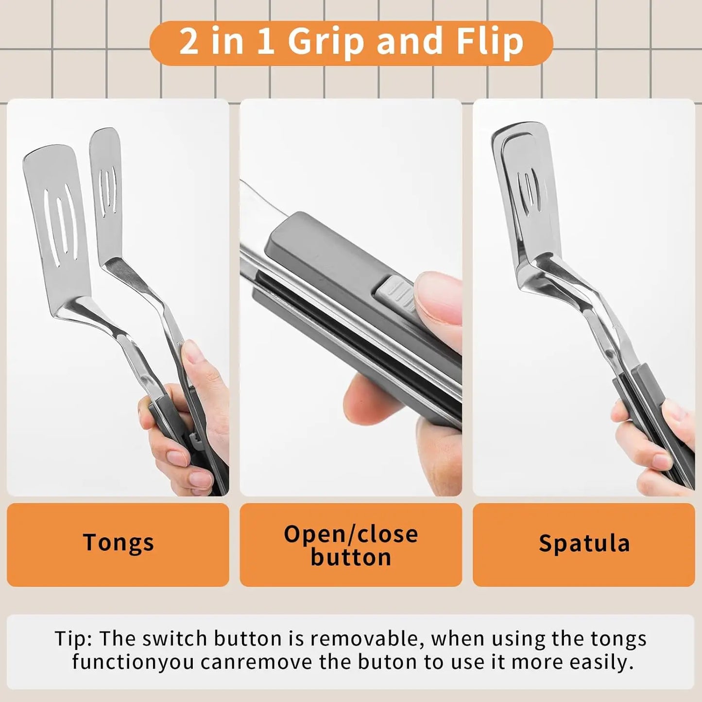 Grip and flip 2 in 1 BBQ tongs
