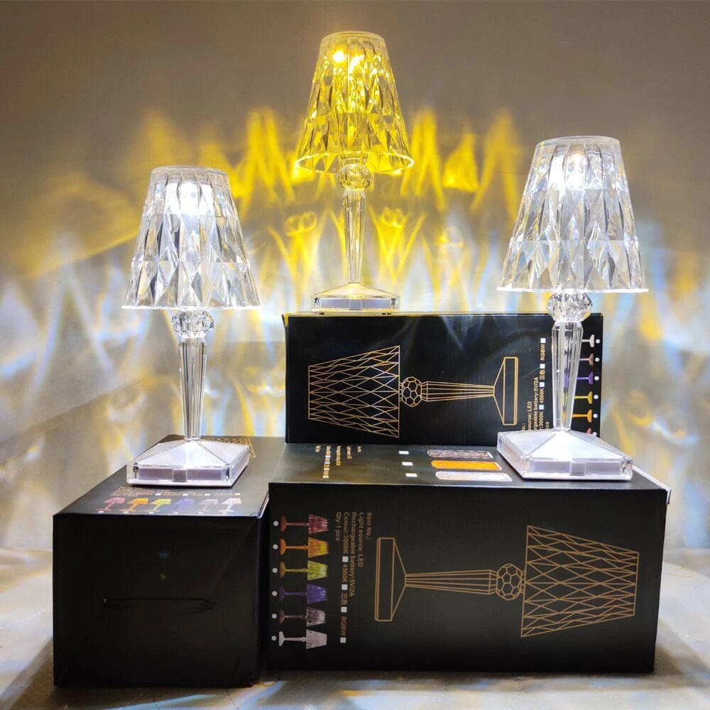 PrismGlow LED-Kristall-Tischlampe – wiederaufladbar