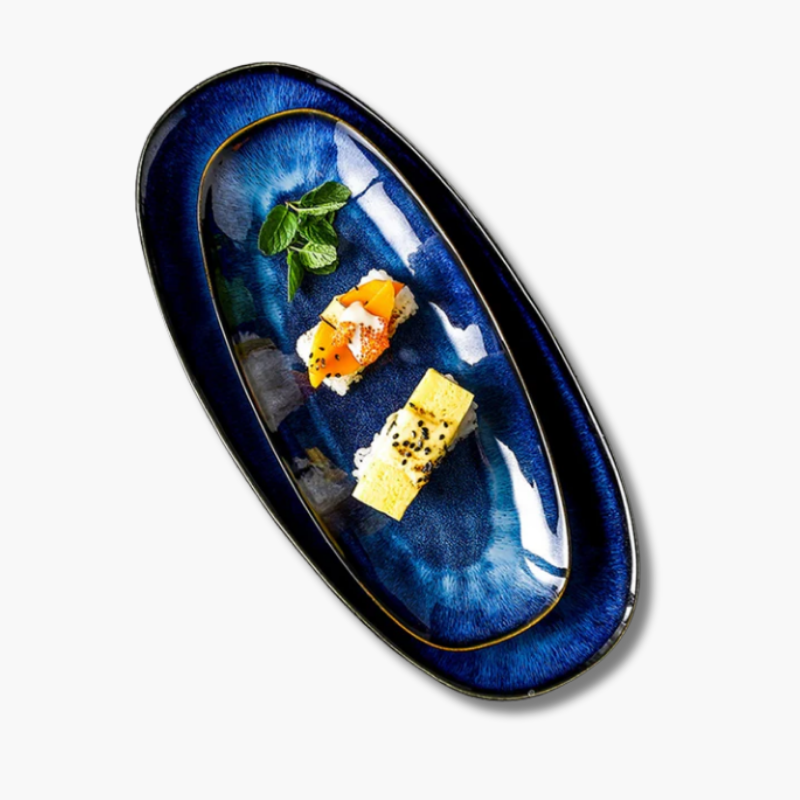 Azurblaue Servierplatten – japanischer Stil