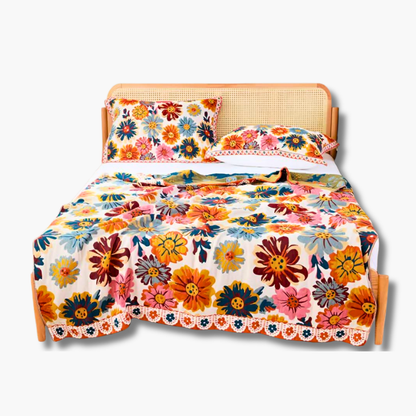 BloomHaven Blumen Baumwolldecke – Wendbar