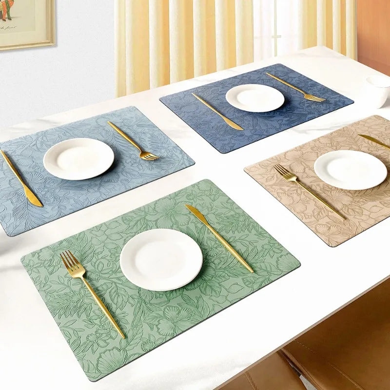 PU-Leder-Tischsets mit Blumenmuster, 4 Stück – in 5 Farben erhältlich