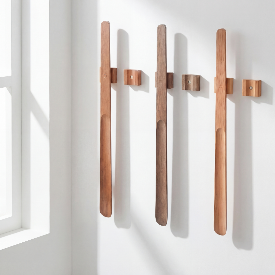 Schuhlöffel aus Buchenholz mit magnetischer Wandhalterung