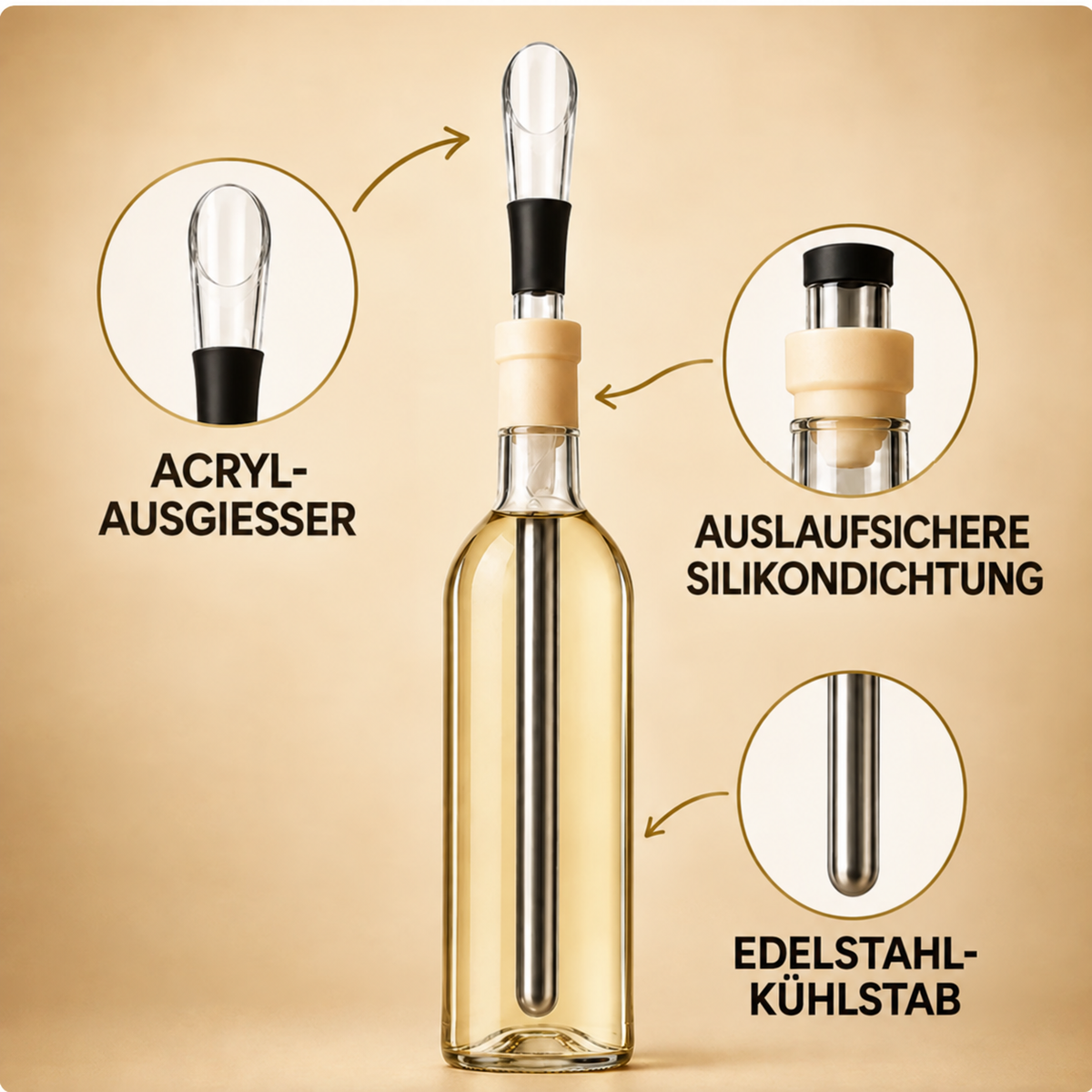 Weinkühlstab mit Ausgießer in der Weinflasche